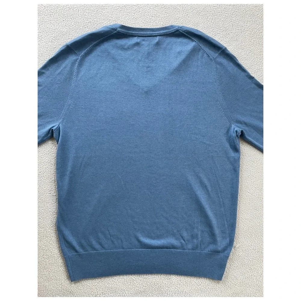 Banana Republic Men Medium Sweater Blue Silk Cotton Cashmere V-Neck Luxury Blend